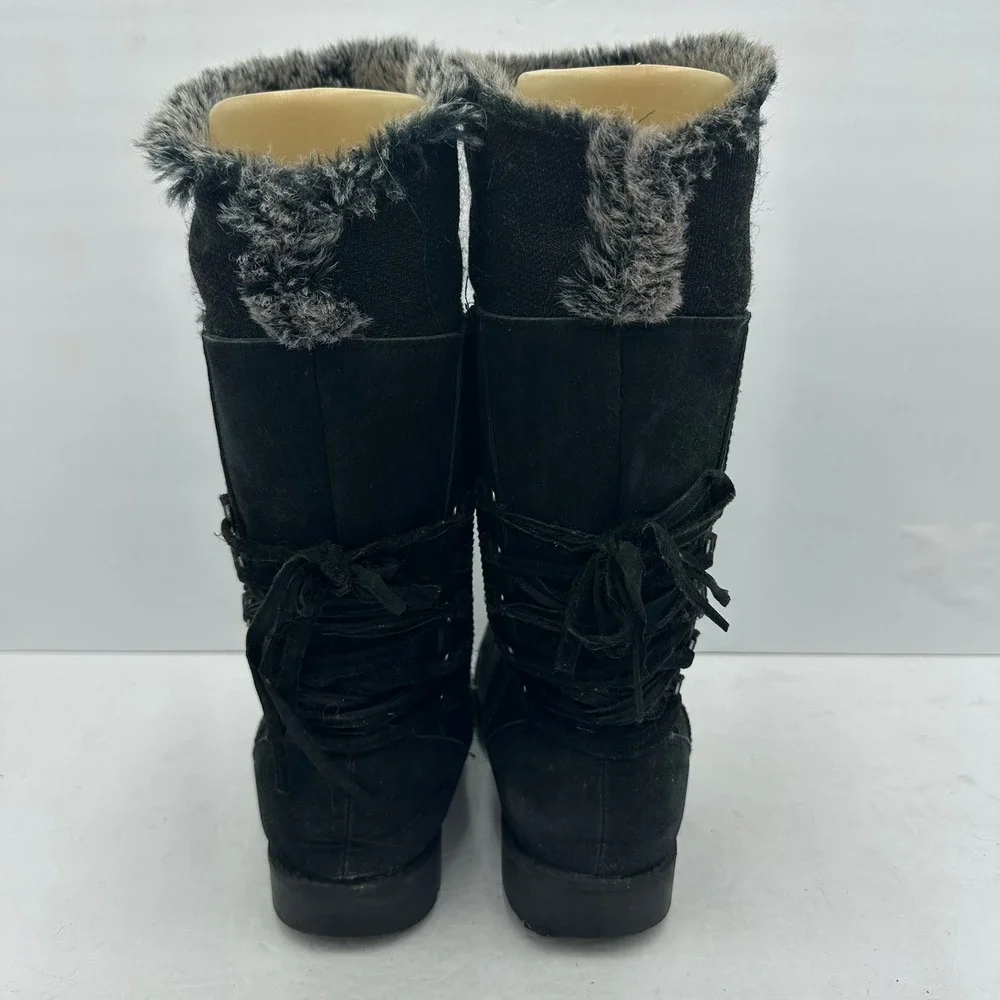 Rampage Aligner Womens Y2K Black Faux Fur Trim Back Lace Up Size 7.5 Bratz Goth